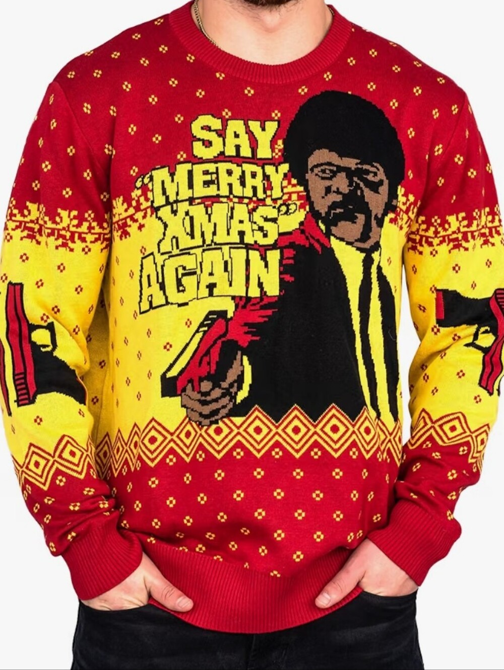 Ripple Junction Pulp Fiction Say Merry Xmas Again Ugly Christmas Sweater